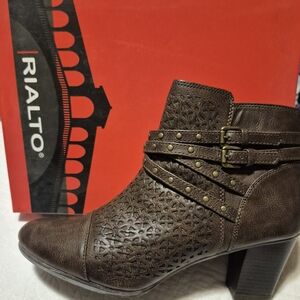Rialto Brown Ankle Booties with Textured Leather